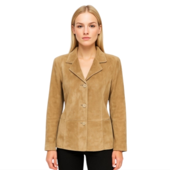 Brandon Thomas Jackets & Blazers - Brandon Thomas Leather Button Front Shacket Pockets Tan Western Fall Size XL